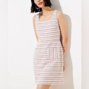 NWT. LOFT, size 14, Pink & White, Sleeveless Boucle Sheath Striped Mini Dress